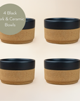 Four Ceramic and Cork Bowls - Black