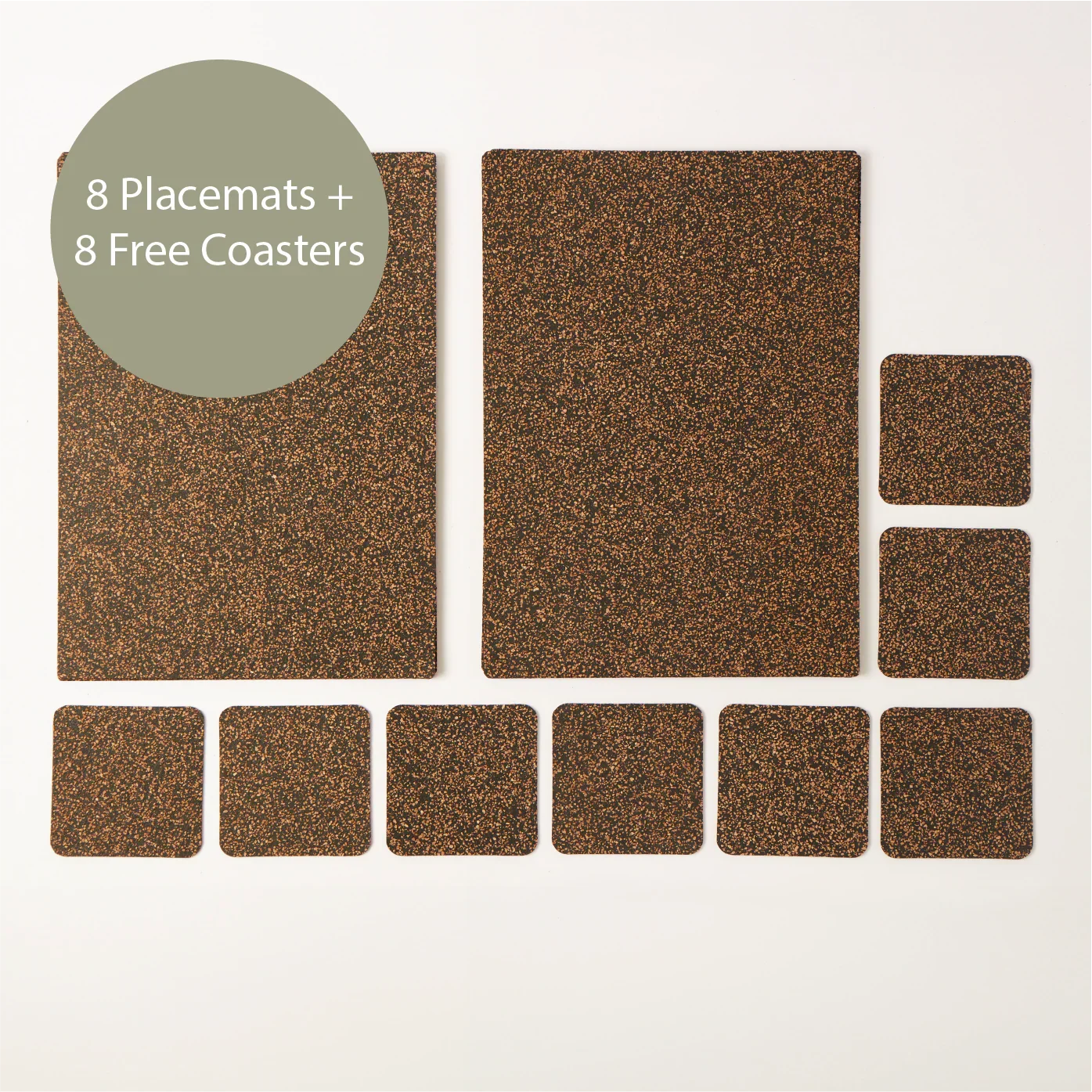 Dash Recycled Rubber & Cork Placemats | Rectangle Set of 8 plus 2 sets of free coasters