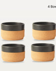 Four Ceramic and Cork Bowls - Black
