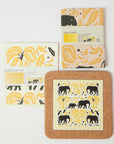 Elephants & Bananas | Cork and Tile Trivet, Tea Towel and Dishcloths