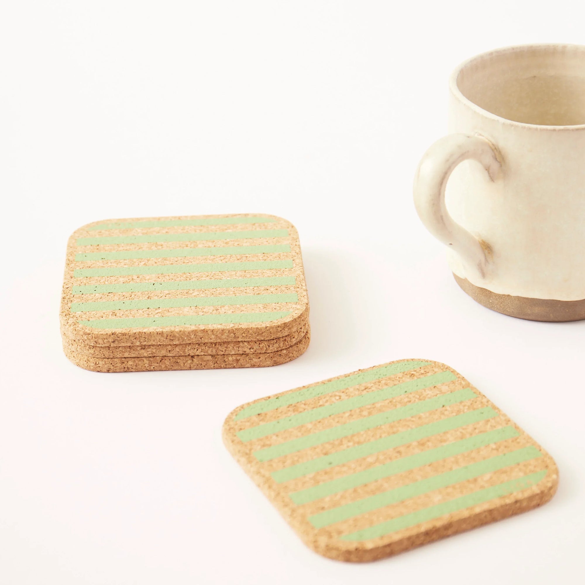 Cork Coasters | Candy Stripes - Green