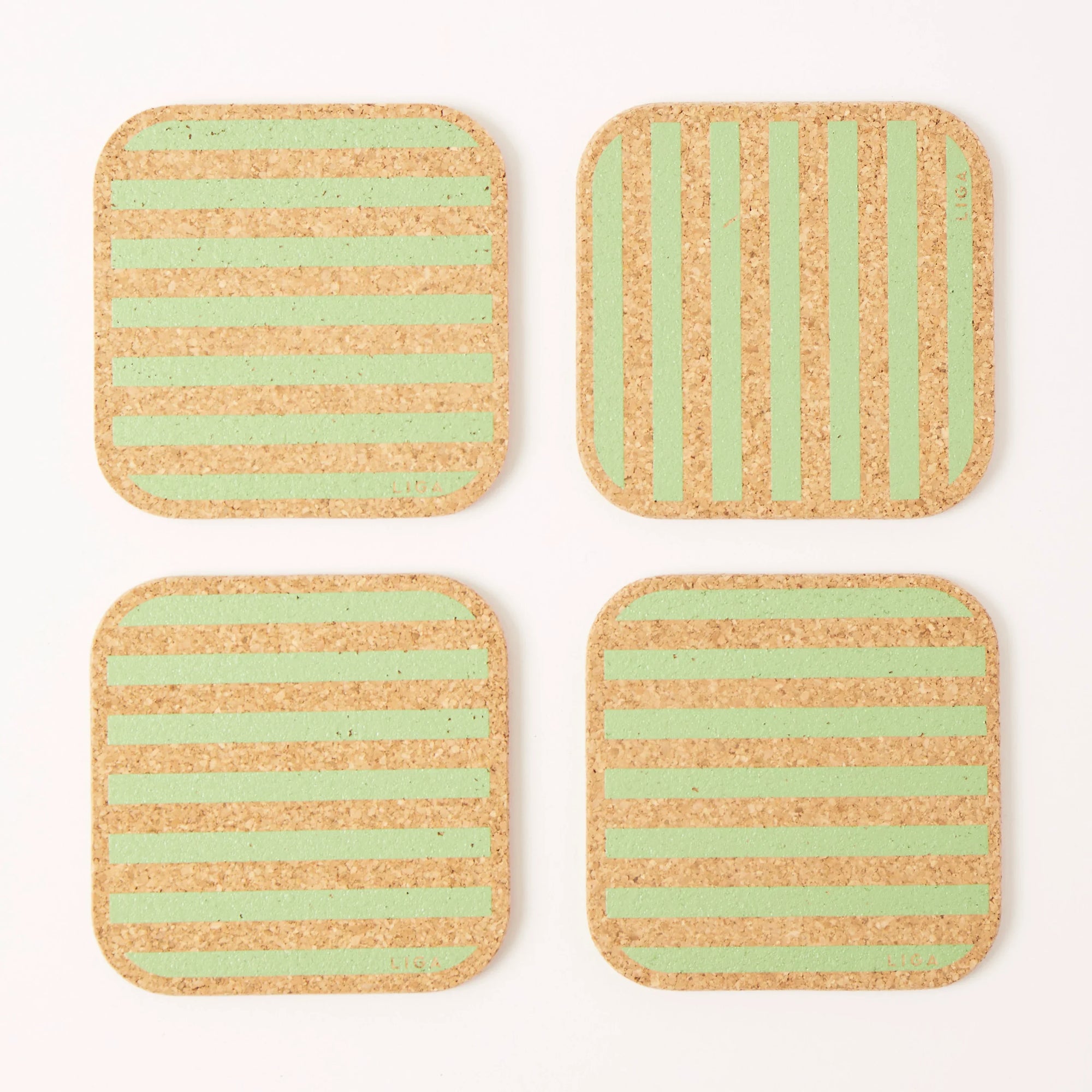Cork Coasters | Candy Stripes - Green