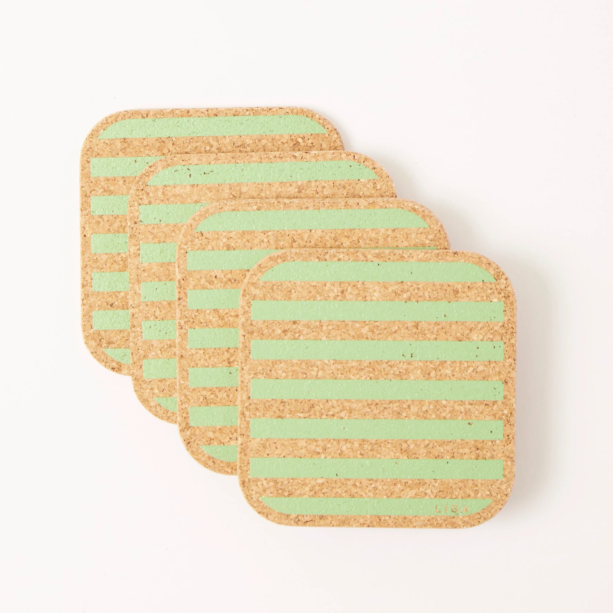 Cork Coasters | Candy Stripes - Green