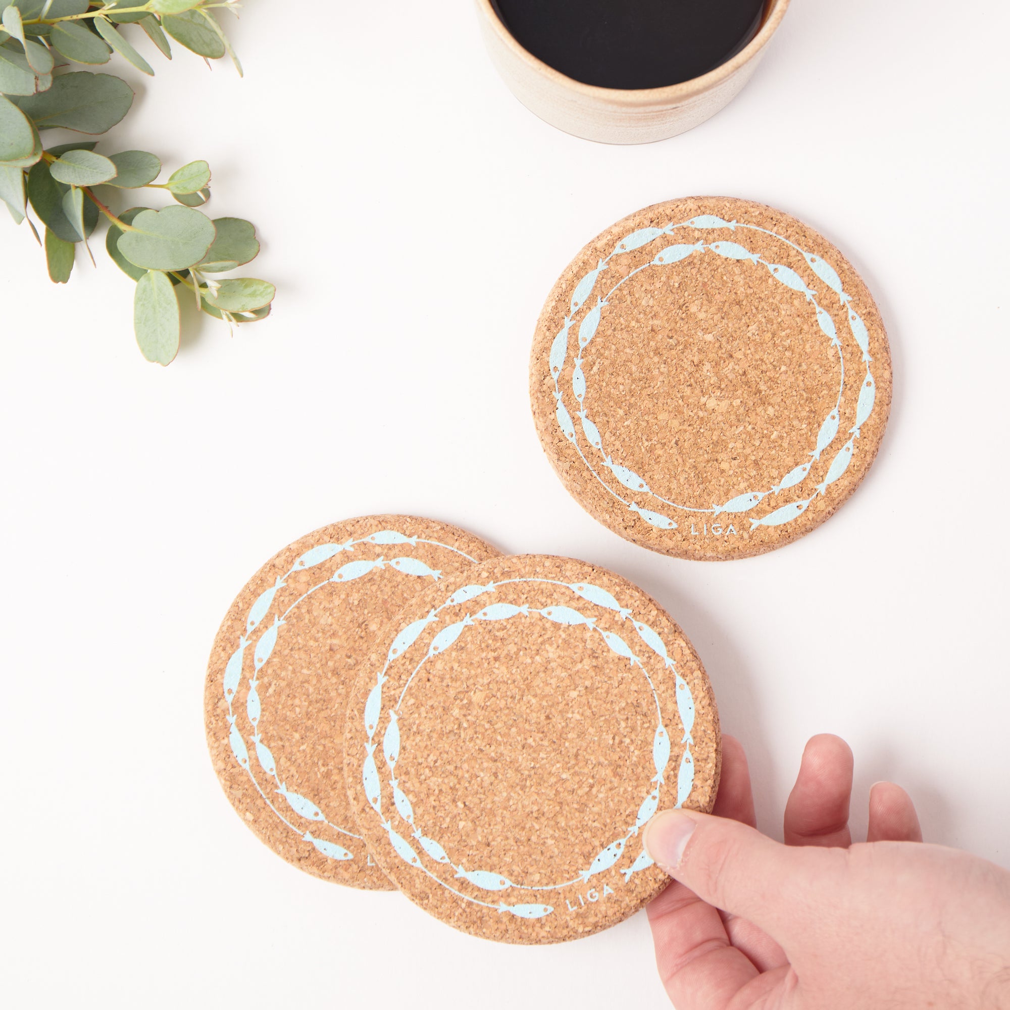 Cork Coasters | Fish On A Line Sky
