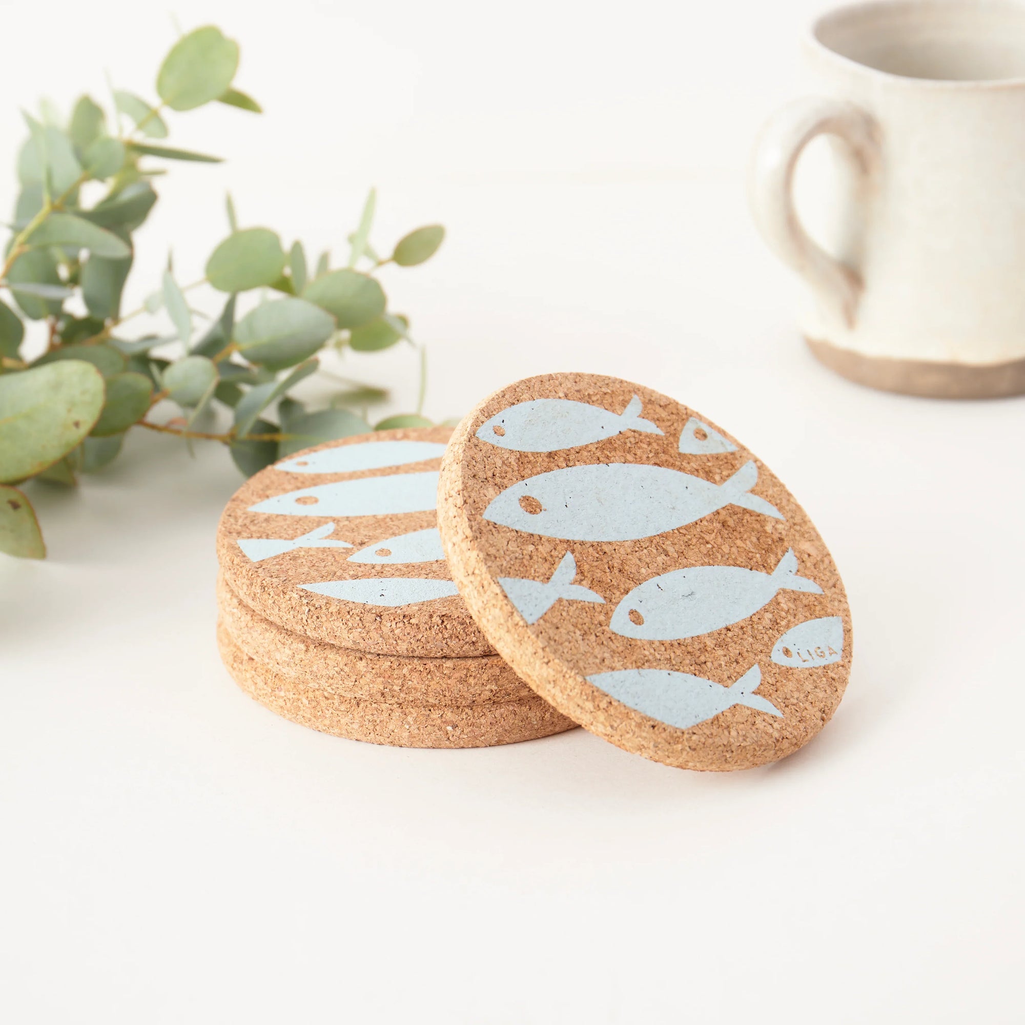 Cork Coasters | Fish Blue
