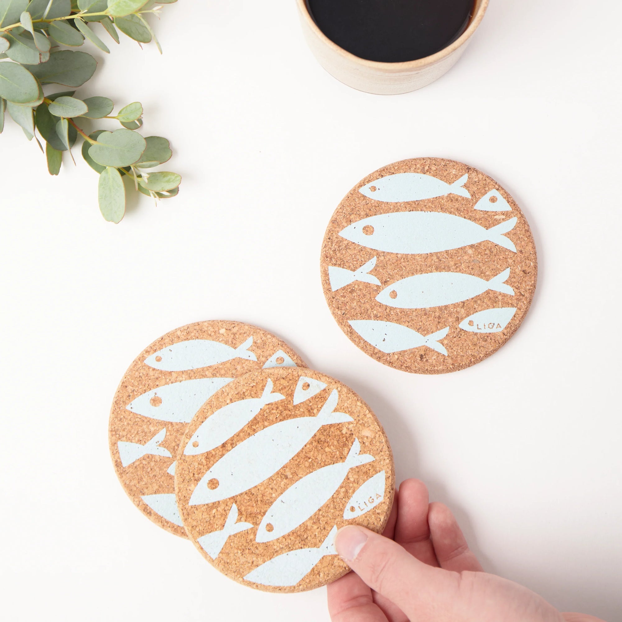 Cork Coasters | Fish Blue
