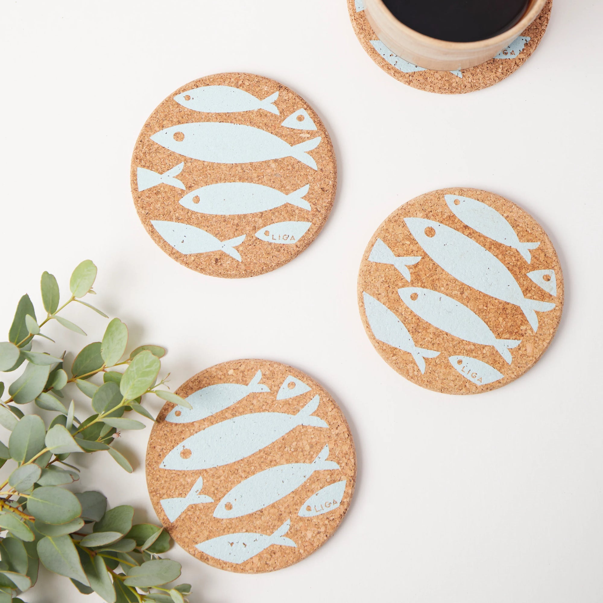 Cork Coasters | Fish Blue