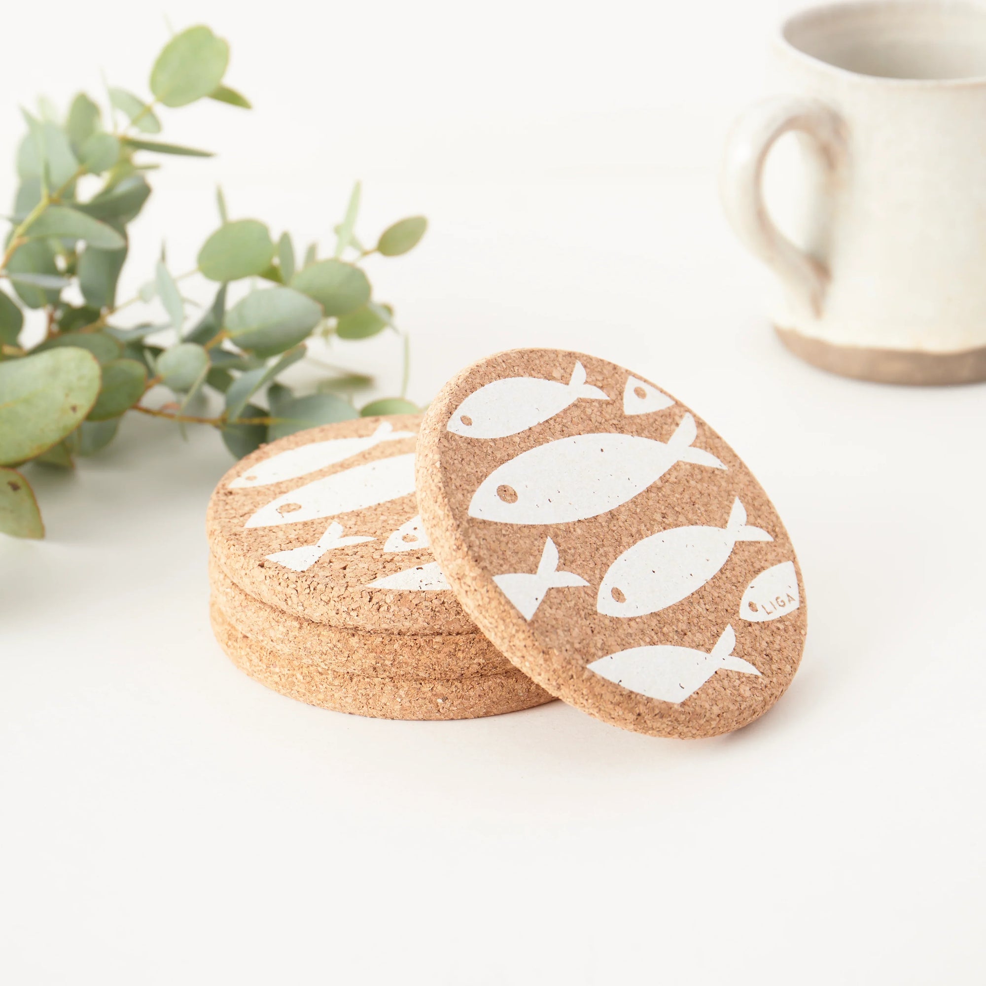 Cork Coasters | Fish White