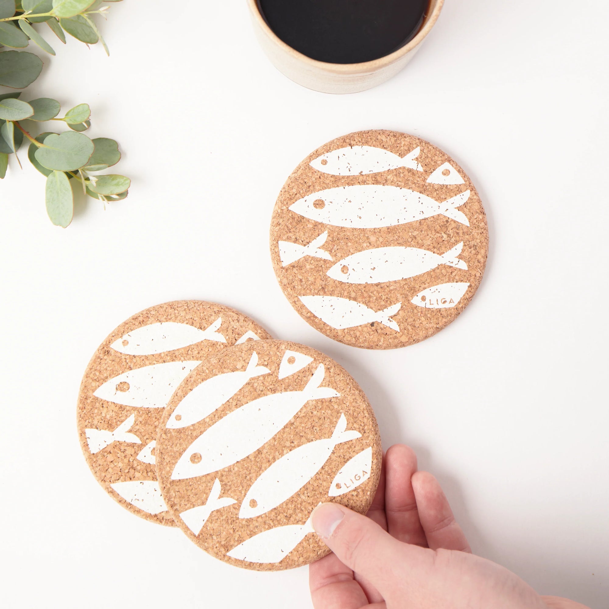 Cork Coasters | Fish White
