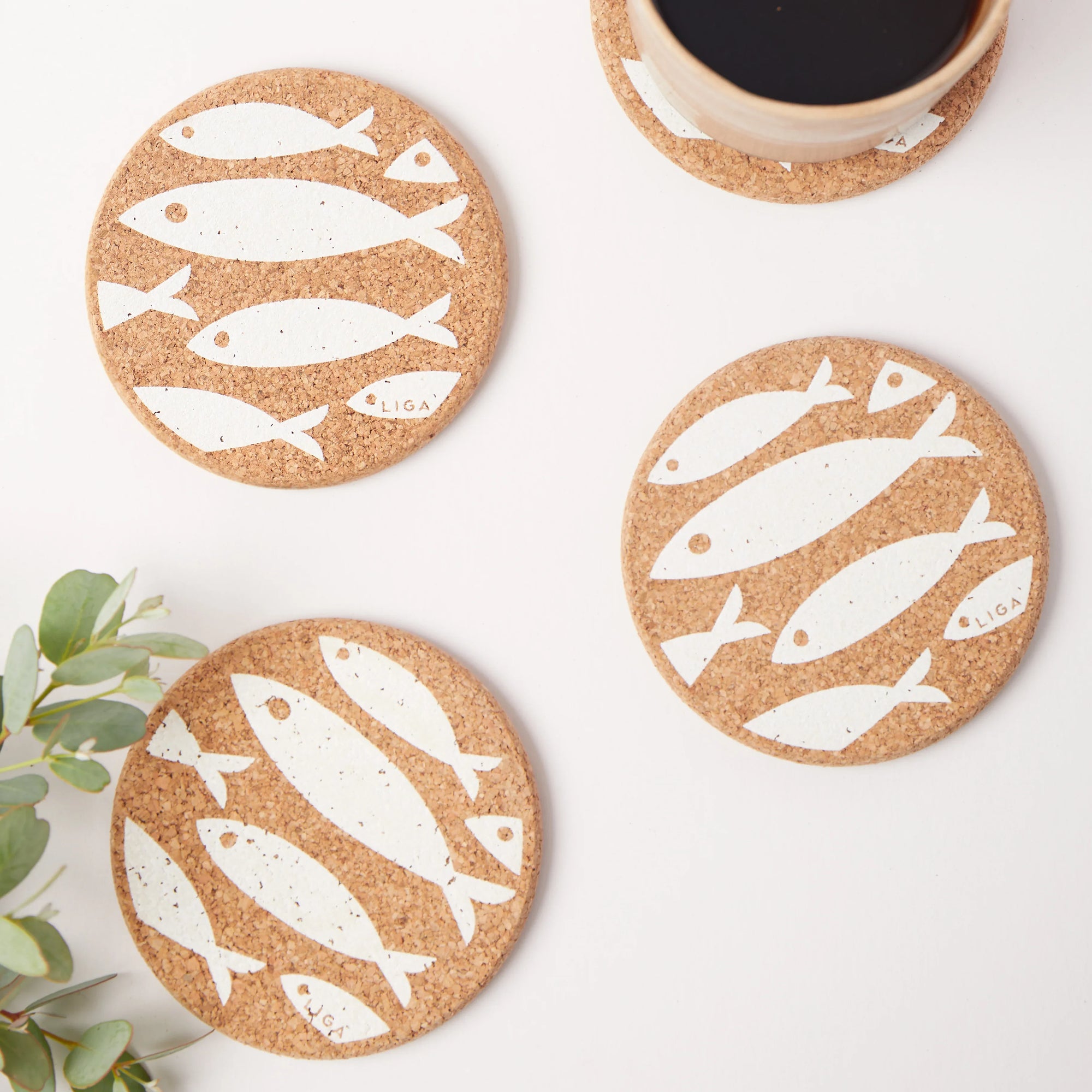 Cork Coasters | Fish White