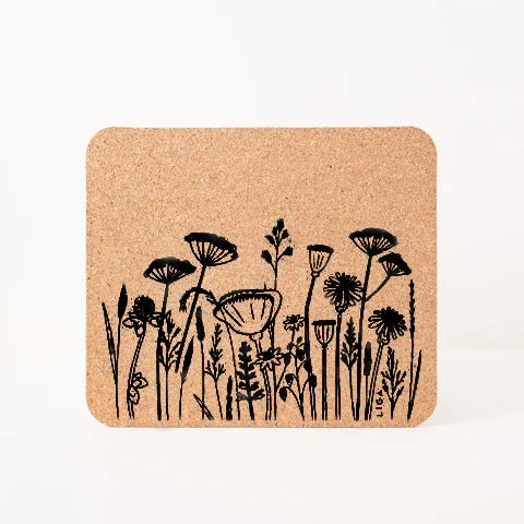 Cork Placemats Rectangle | Flowers - Grey