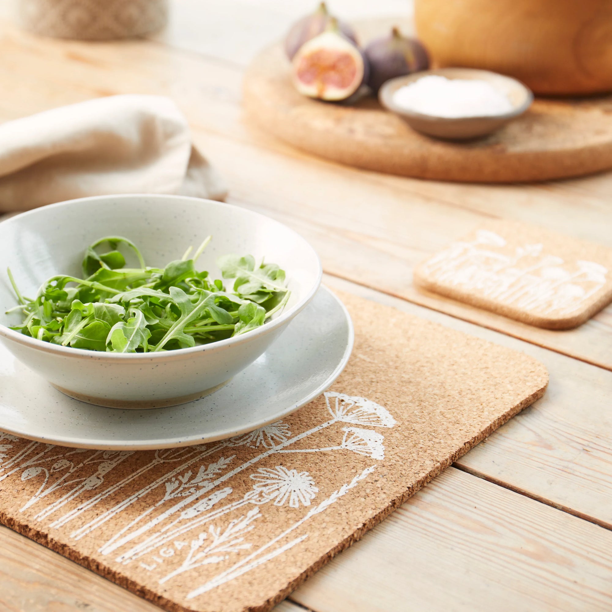 Square Cork Coasters | White Flowers Set of 4