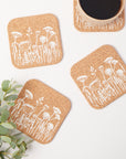Square Cork Coasters | White Flowers Set of 4