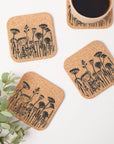 Square Cork Coasters | Grey Flowers Set of 4