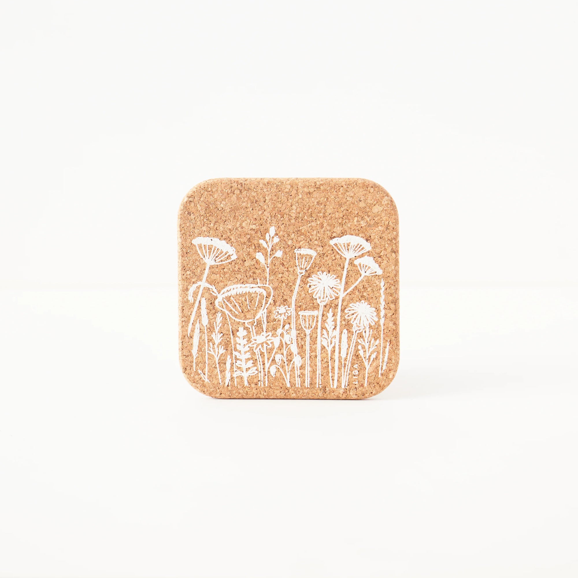 Square Cork Coasters | White Flowers Set of 4