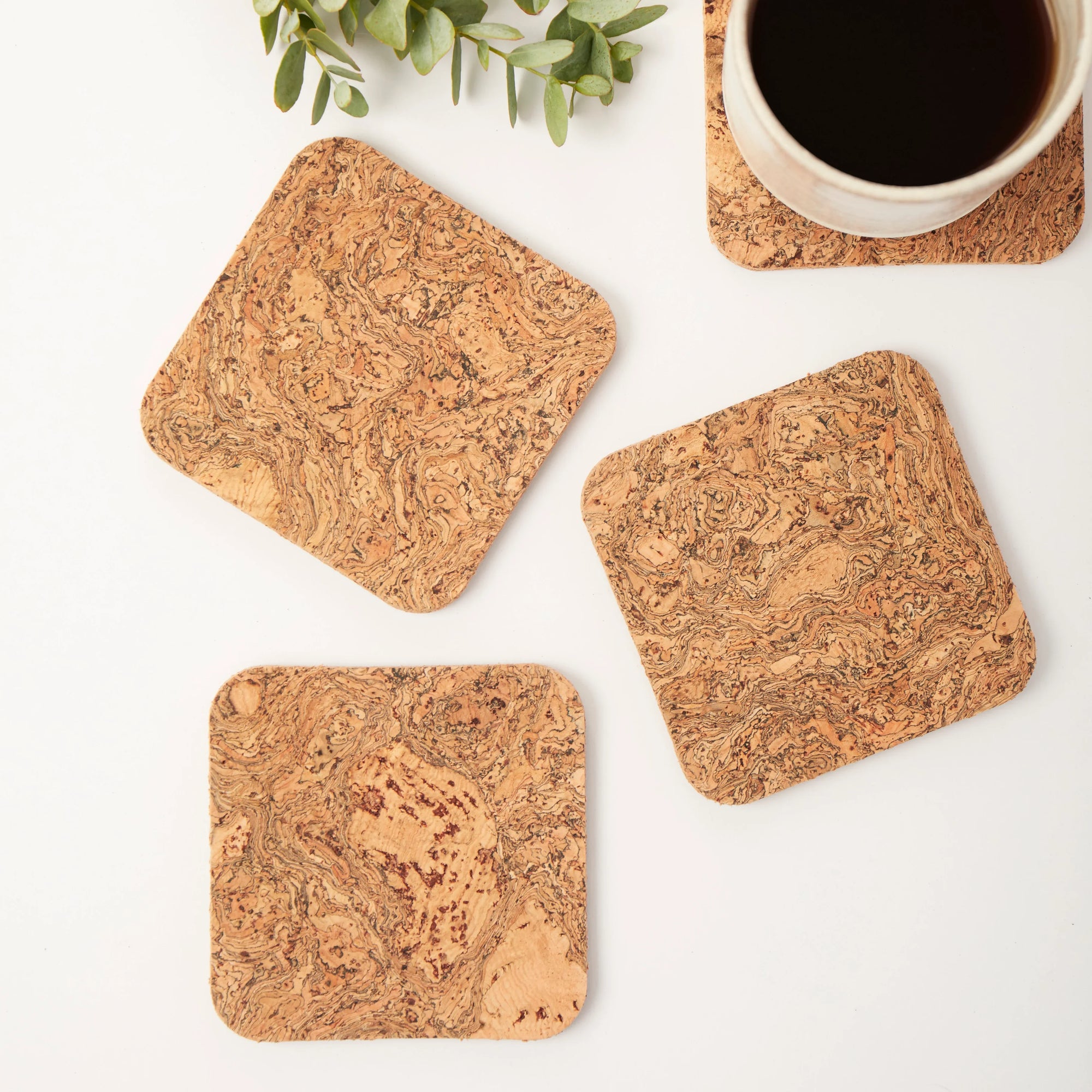 Natural Cork Coasters | Square Set of 4