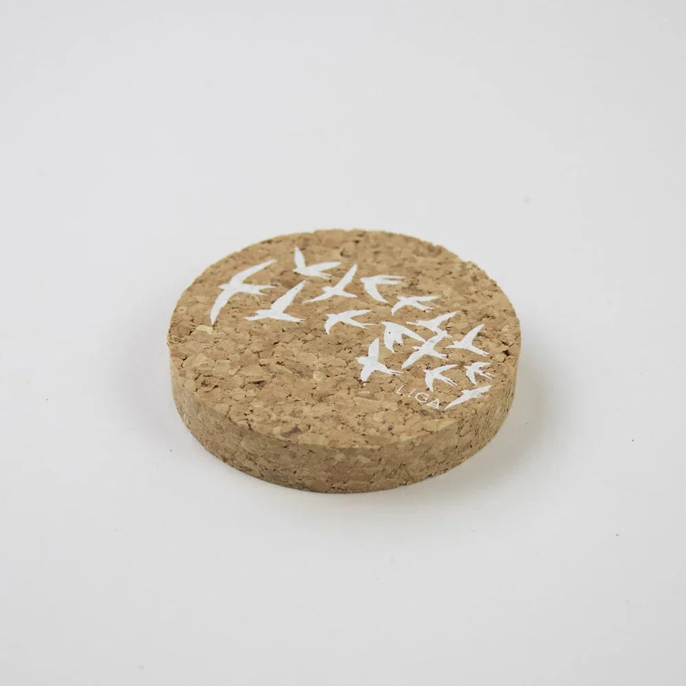 Sustainable cork round magnet. Swallows Design