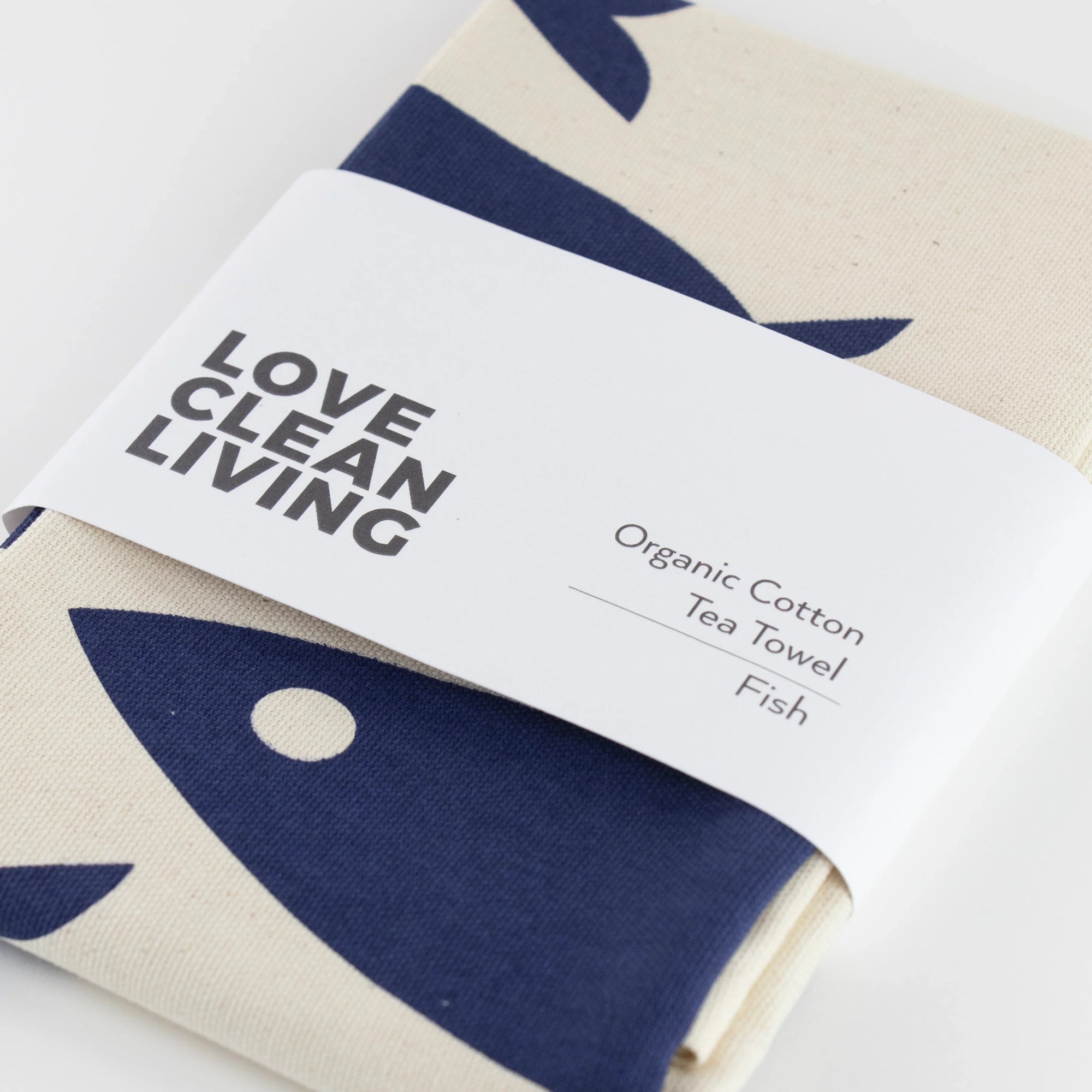 Navy fish 100% organic cotton tea towel