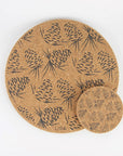 Eco friendly cork placemats + coasters. Pinecone design