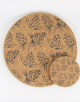 Eco friendly cork placemats + coasters. Pinecone design