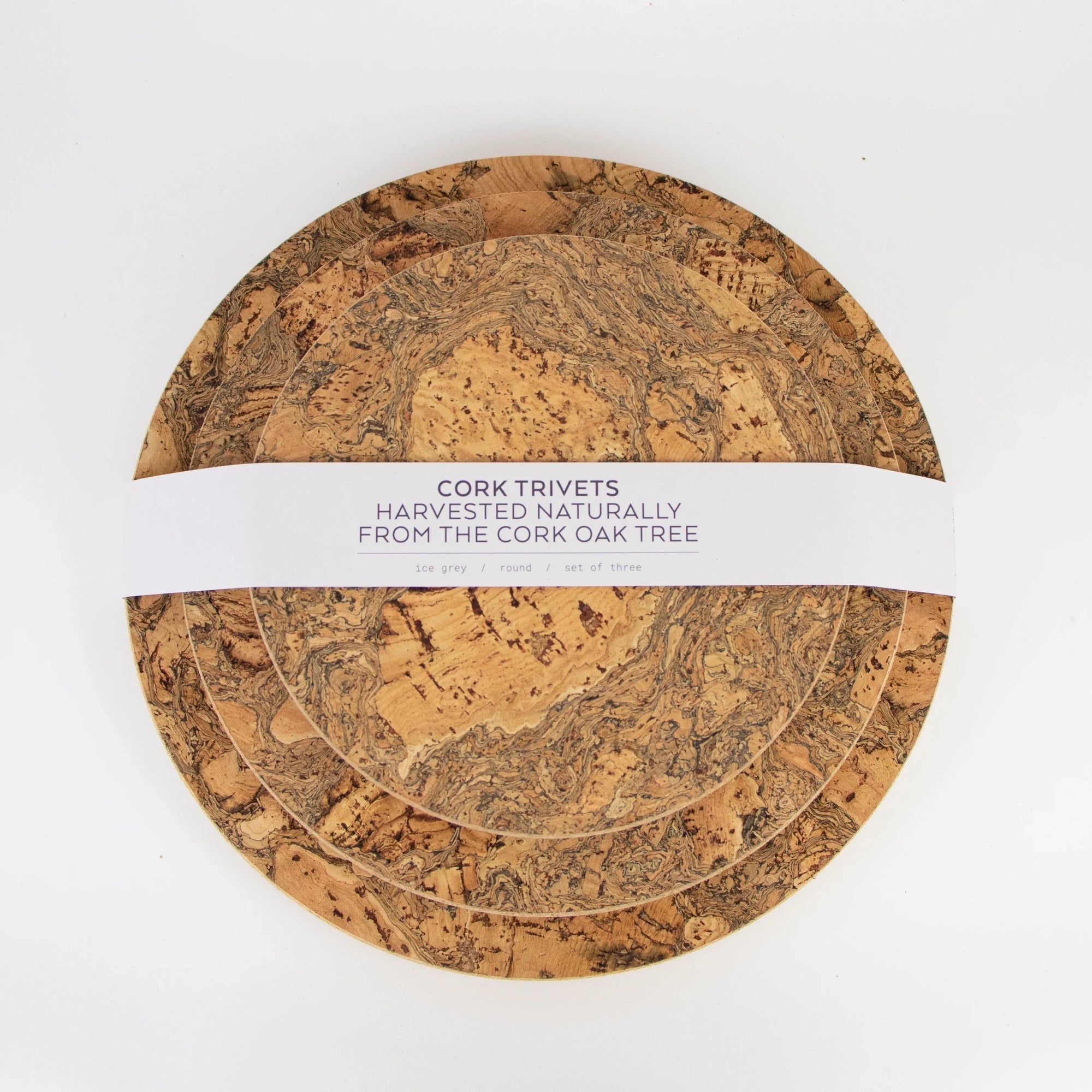 set of three natural cork trivets- large, medium + small in wrap