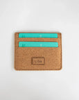 Sustainable cork Card Holder, sand range with cards in