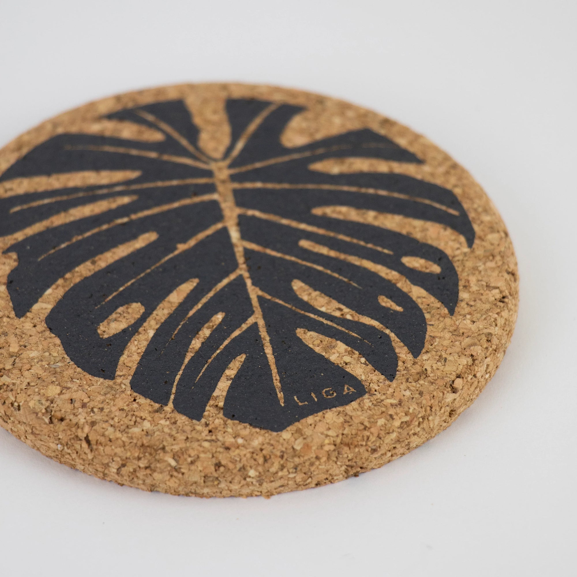 cork coasters with Monstera design