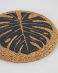 cork coasters with Monstera design