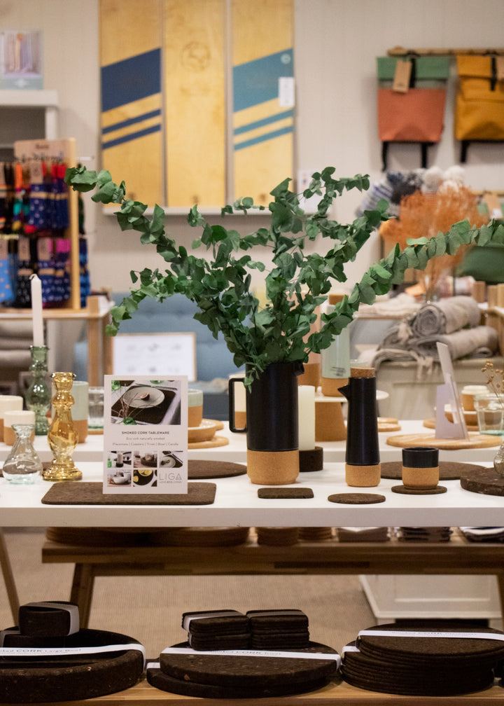 Eco friendly homewares and gifts displayed in the LIGA Eco Store, only selling products made with sustainable materials.
