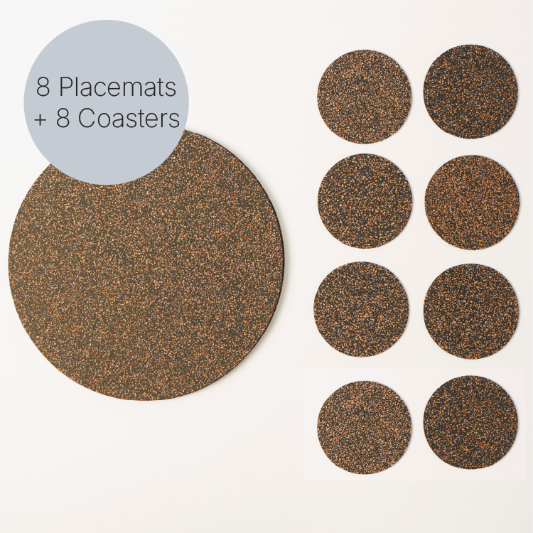 Dash Recycled Rubber &amp; Cork Placemats | Round S/8 + 8 FREE coasters