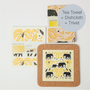 Cork and Tile Trivet, Tea Towel and Dishcloths | Elephants & Bananas