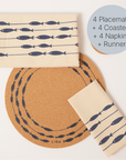 Napkins, Coasters, Placemats and Runner Bundle S/4 | Fish on a Line