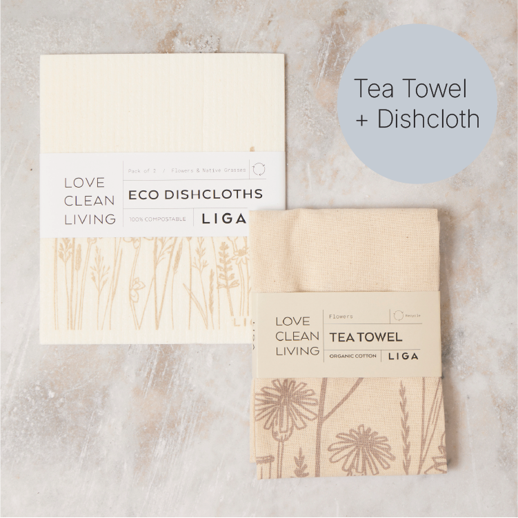 Tea Towel and matching Dishcloths | Flowers