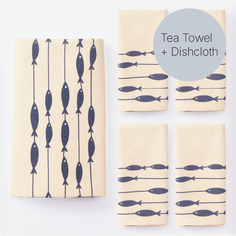 Fish on a Line Table Runner &amp; Napkins | S/4