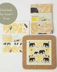 Elephants & Bananas  | Cork and Tile Trivet, Tea Towel and Dishcloths