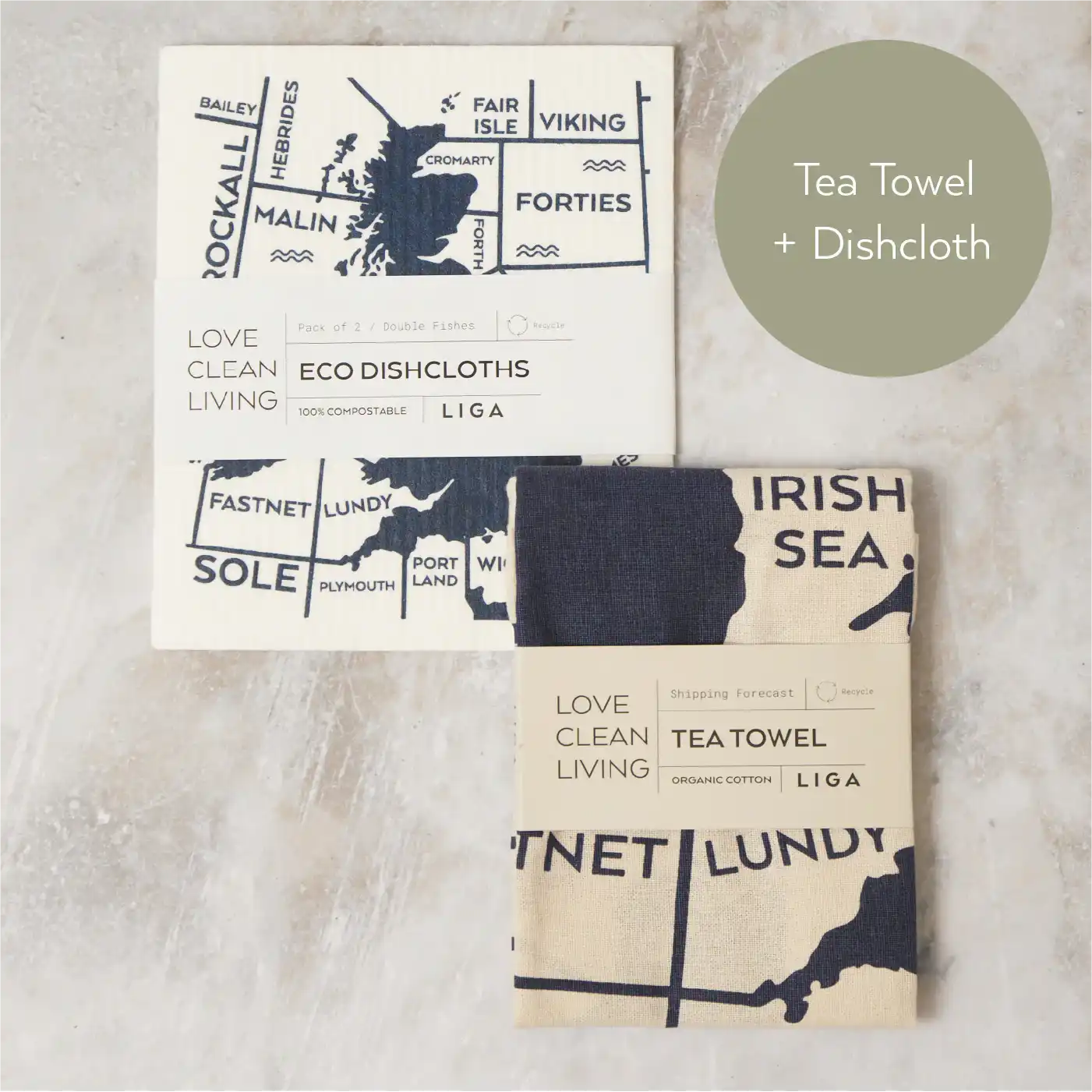 Tea Towel and matching Dishcloths | Shipping Forecast