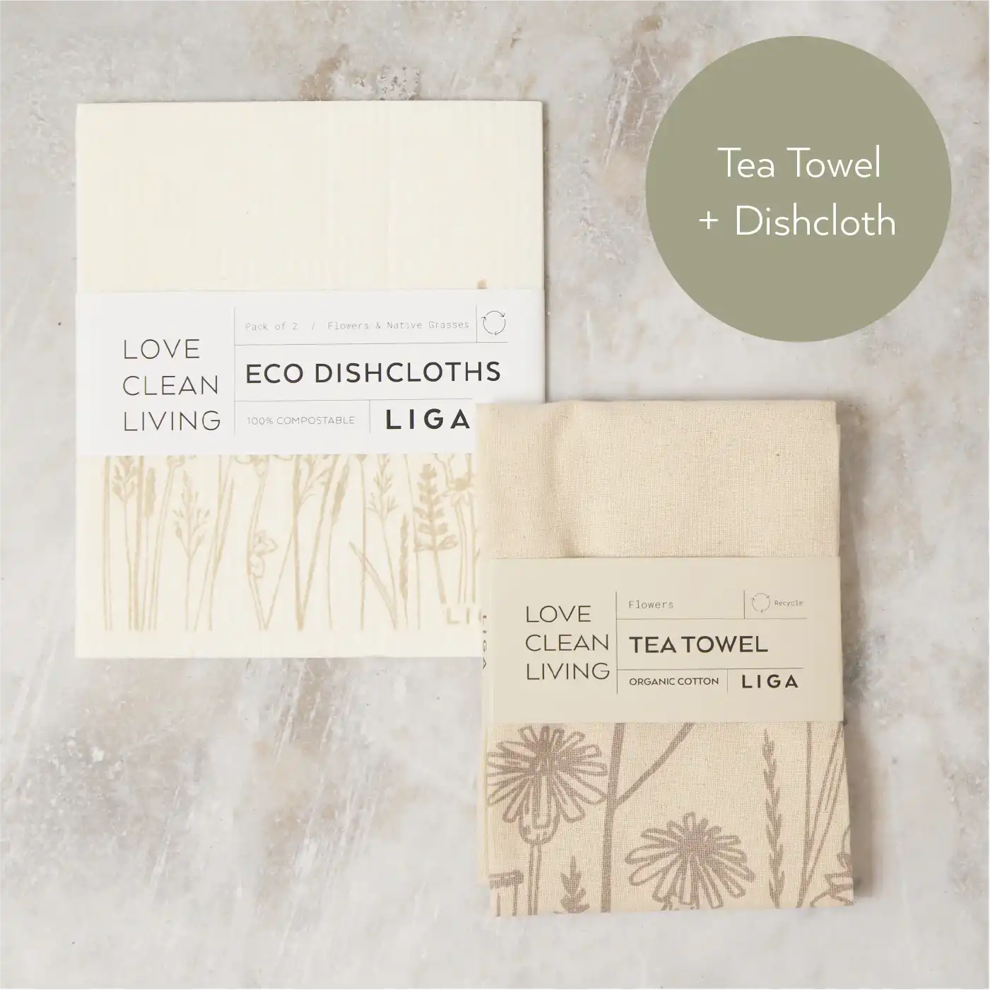 Tea Towel and matching Dishcloths | Flowers