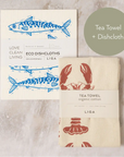 Tea Towel and matching Dishcloths | Mackerel & Lobster