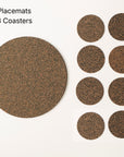 Dash Recycled Rubber & Cork Placemats and Coasters | Round Set of 8
