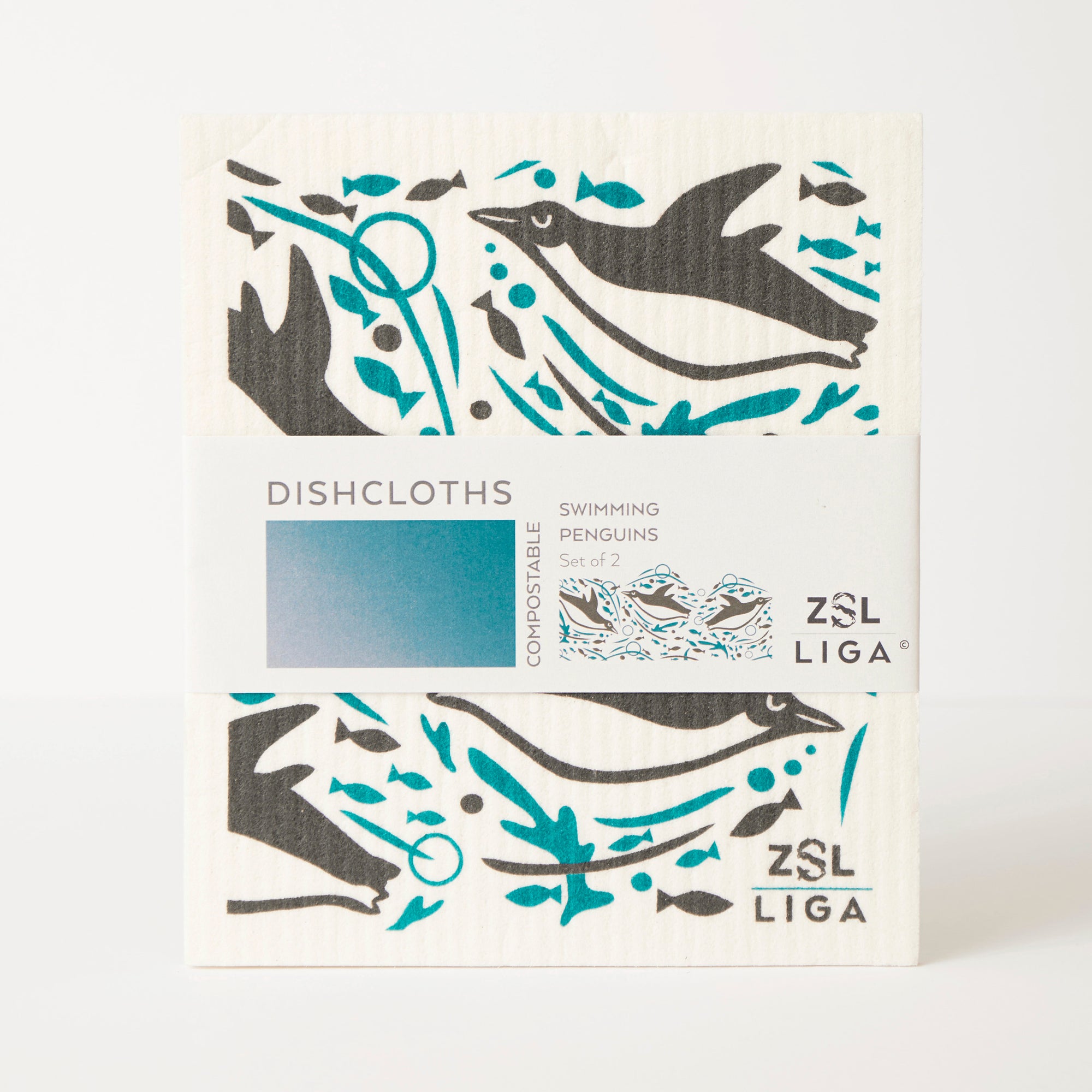 Tea Towel and matching Dishcloths | Swimming Penguin
