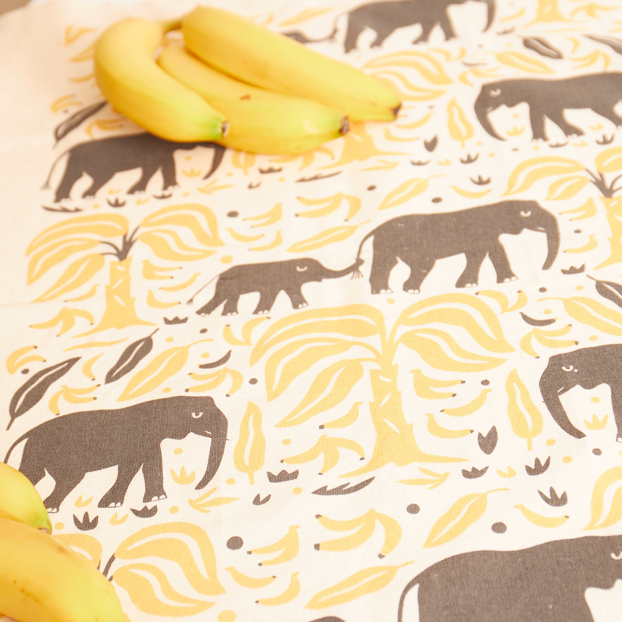 Elephants &amp; Bananas  | Cork and Tile Trivet, Tea Towel and Dishcloths