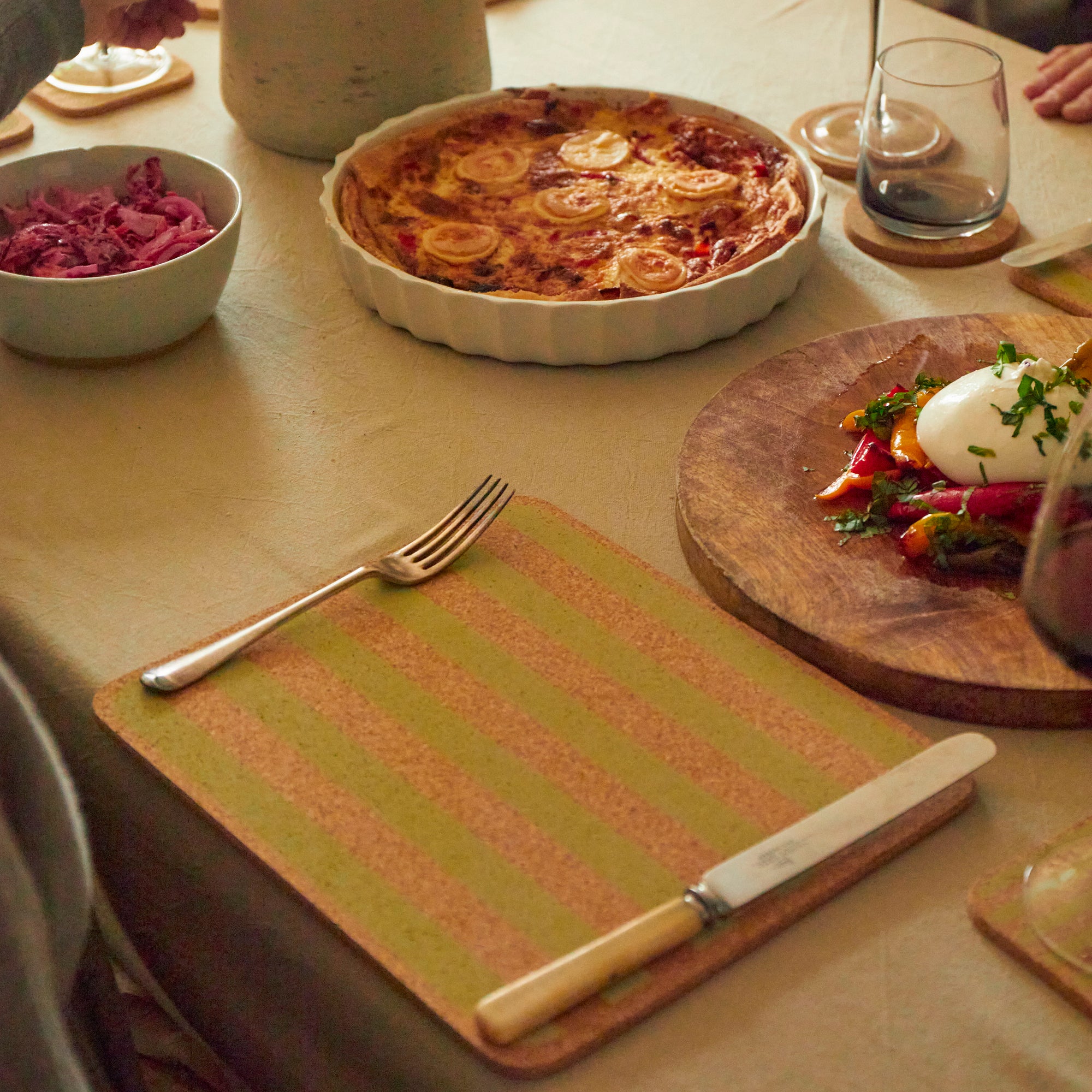Cork Placemats | Candy Stripes - Olive