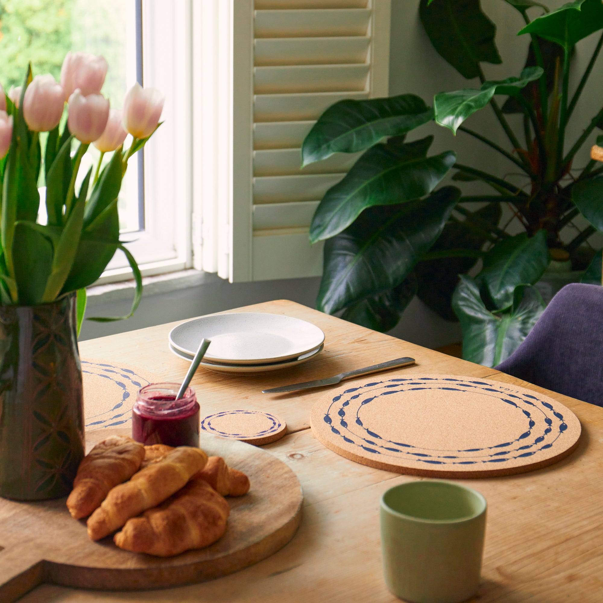 Cork Placemat - Fish on a Line Navy