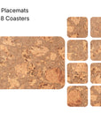 Natural Cork Placemats & Coasters | Rectangle Set of 8
