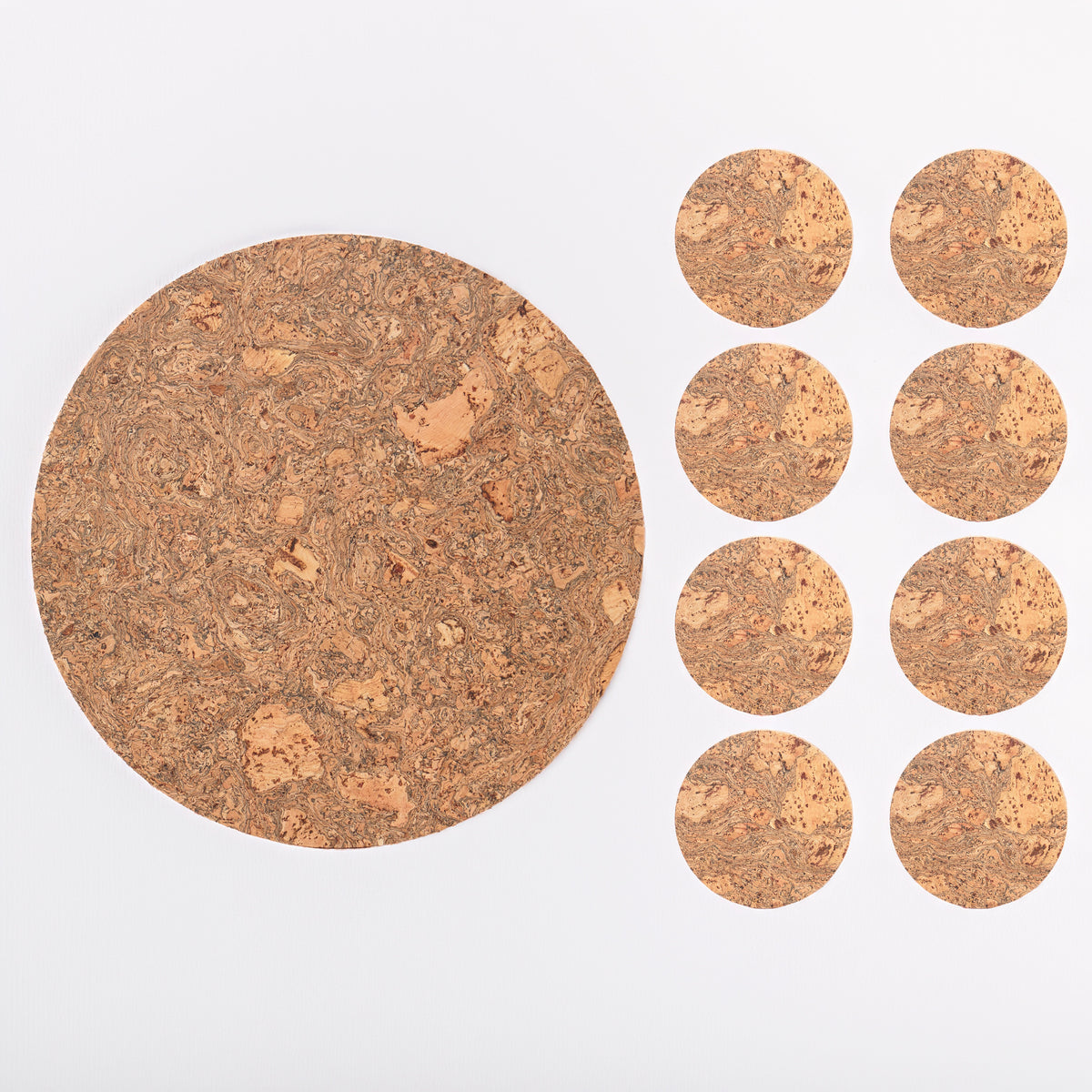 Natural Cork Placemats &amp; Coasters | Round Set of 8