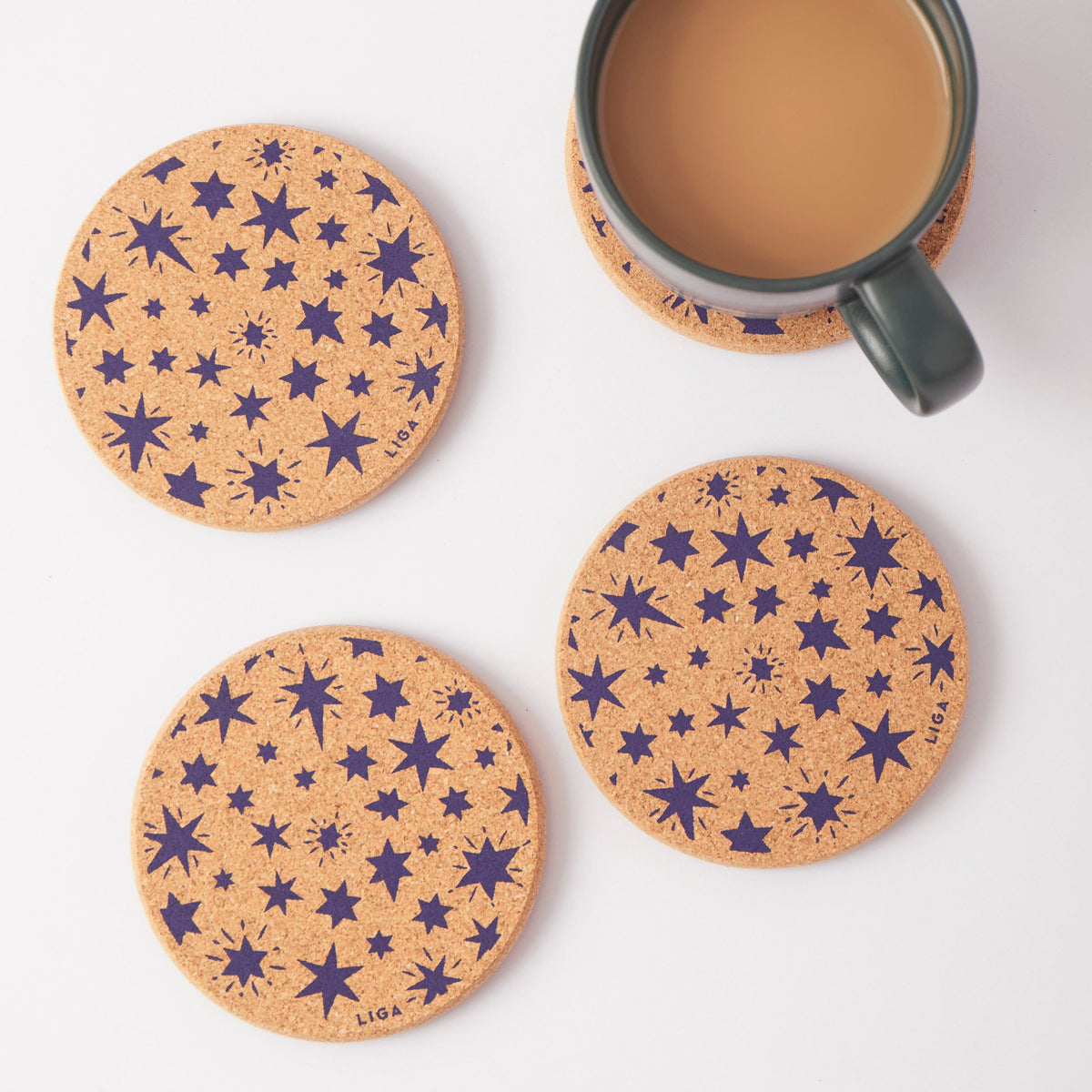 Cork Coaster - Stars Navy