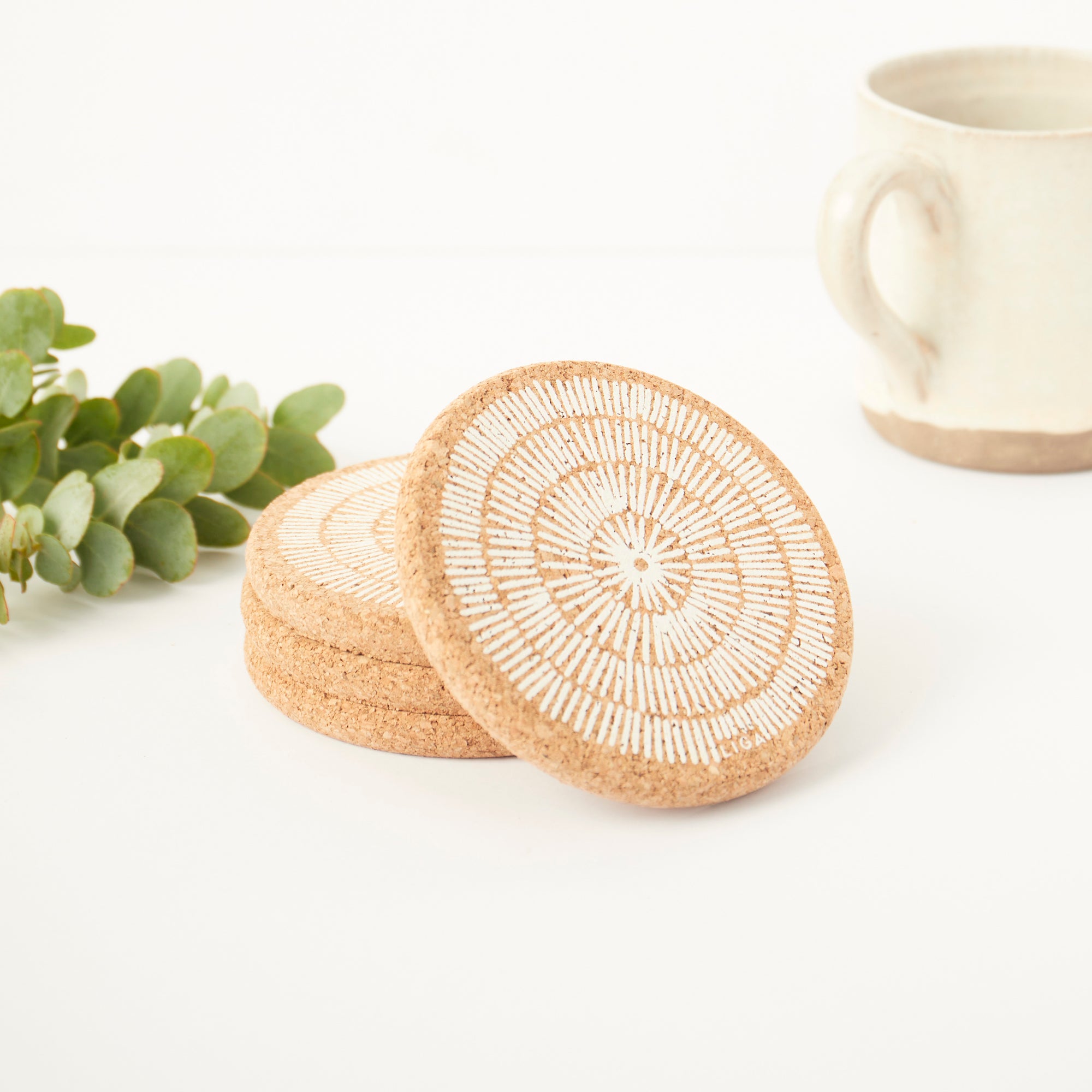 Cork Coasters | Sandy Lines - white