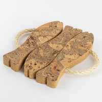 3 fish eco friendly ice grey cork trivet with rope handles
