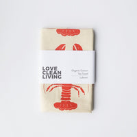 100% Organic cotton tea towel with red lobster design