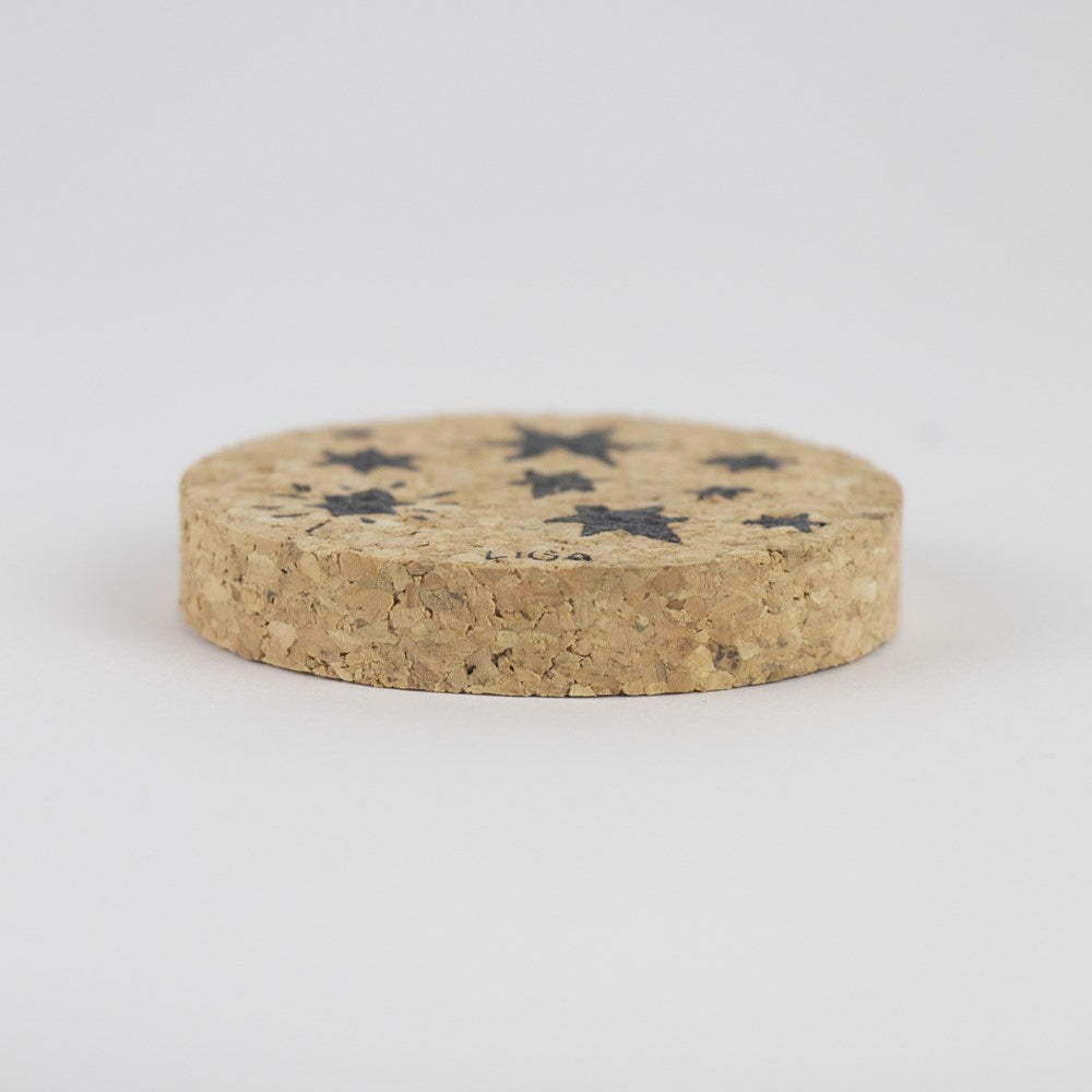 Sustainable cork round magnet. Star design